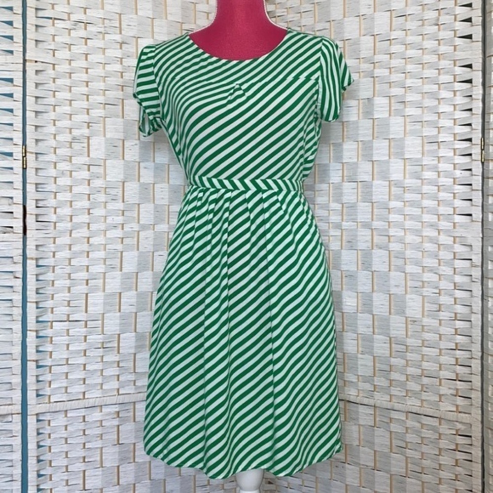 Modcloth modbe Green & White Stripe Galleria Gem Dress Small